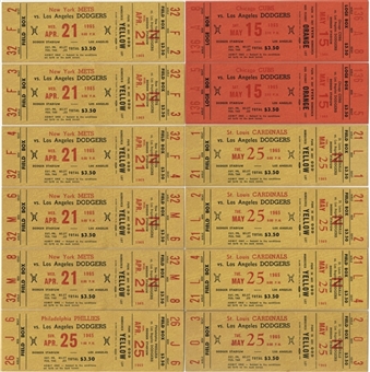 Lot of (24) LA Dodgers Full/Unused Game Tickets from 1965 World Championship Season